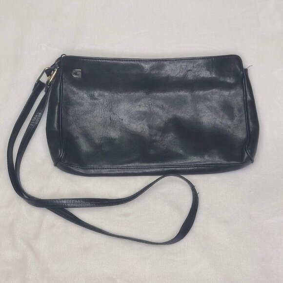 Vintage Ganson Black Leather Crossbody Bag Adjustable Strap Zippered Compartment - Picture 15 of 15